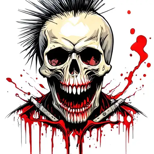 punk scull mohawk tattoo design idea