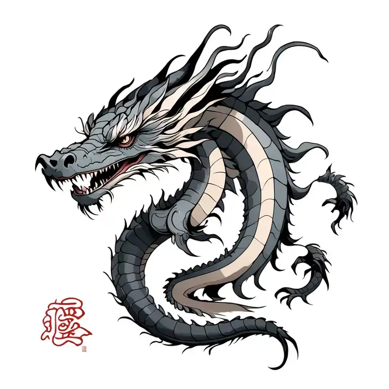 dragon eating its own tail realistic black and grey tattoo design idea
