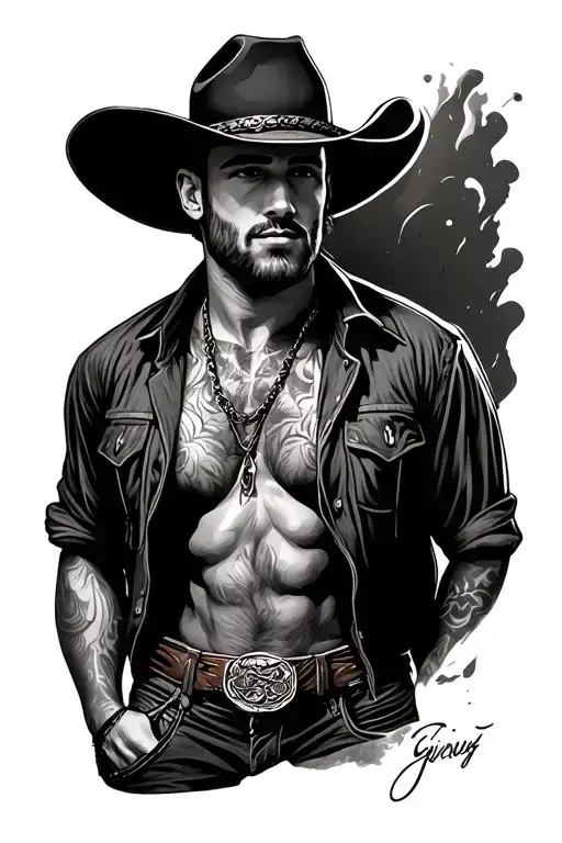 Gay cowboy tattoo design idea