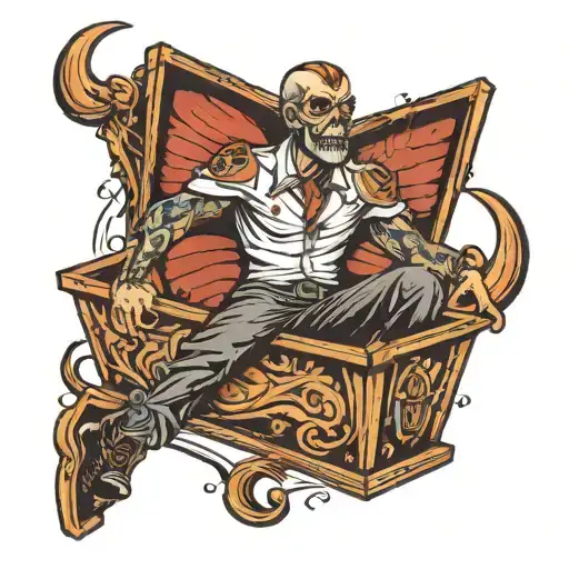 man riding coffin tattoo design idea