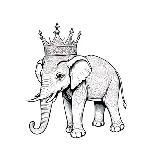 Elephant with a crown on the head tattoo design idea