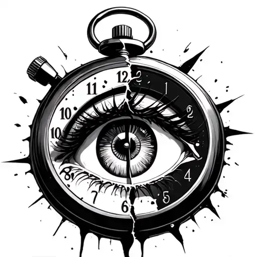 broken stopwatch with anime eye inside tattoo design idea