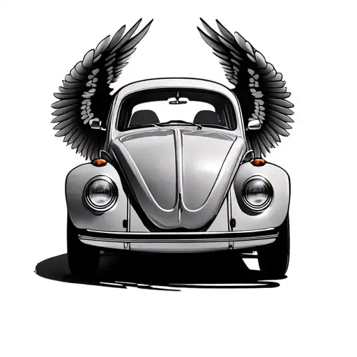 volkswagen beetle with wings spread wide tattoo design idea