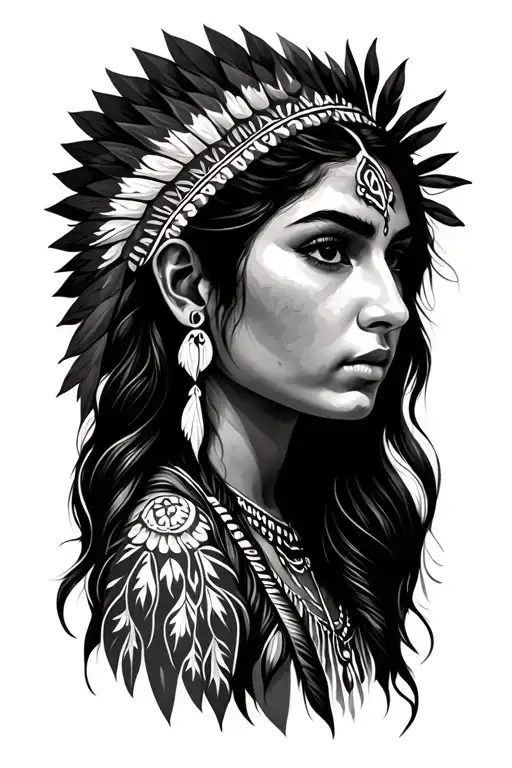 red indian girl side profile tattoo design idea
