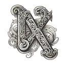 overlapping letters K y a n tattoo design idea