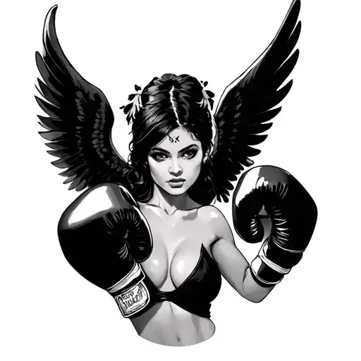 boxeador mujer con alas tattoo design idea