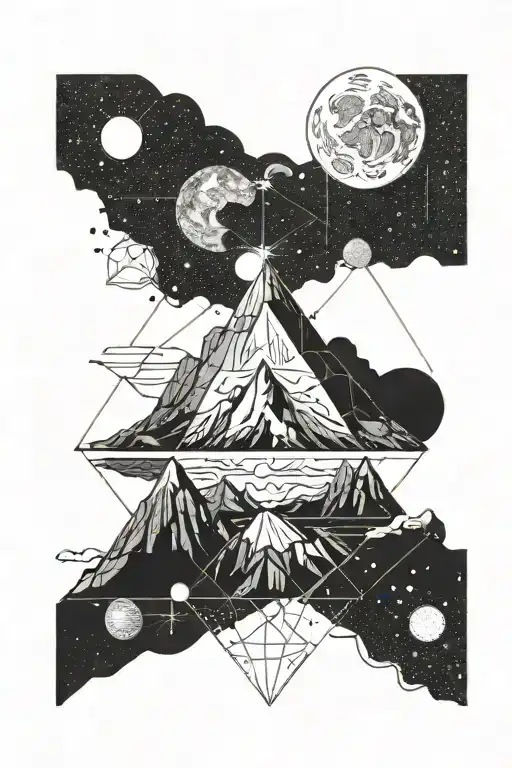 volcano and full moon and milky way and scorpio constellation tattoo design idea