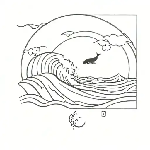 ocean wave with whale tale free hand tattoo design idea
