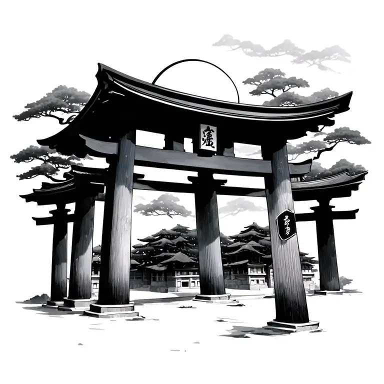 japanese irezumi torii gate tattoo design idea