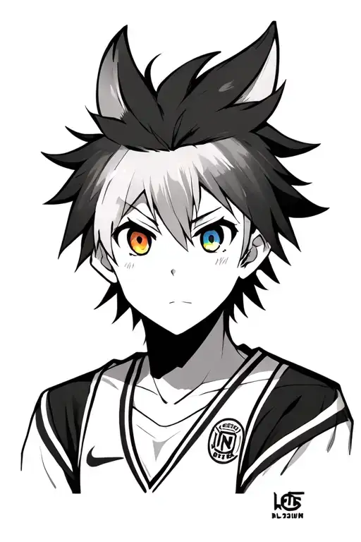 Anime-inspired tattoo of Jude Sharp from Inazuma Eleven, black grey wth detail shading,with color in the eyes and energy tattoo design idea