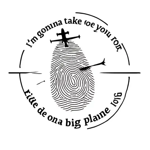 plane with a fingerprint in the cockpit and a contrail with the frase "I'm gonna take you for a ride ona big jet plane" tattoo design idea