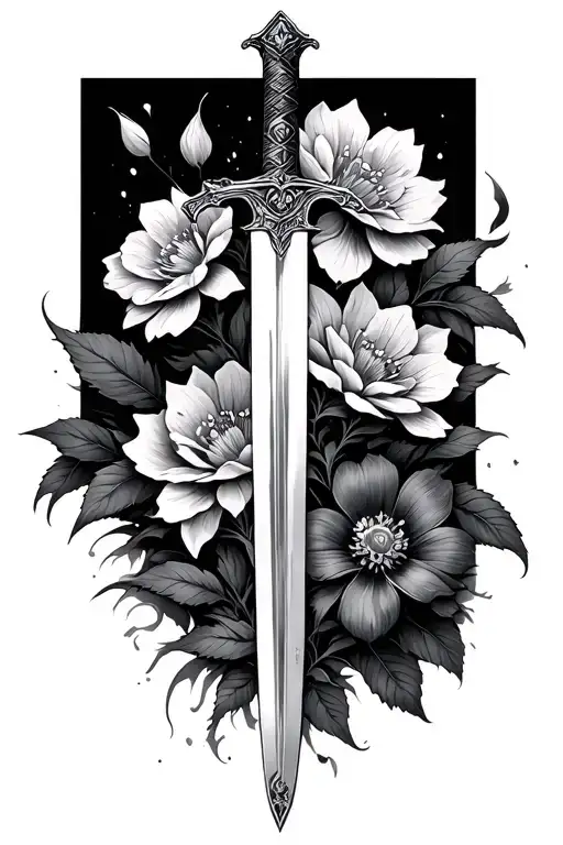 aizen sword and flowers tattoo design idea