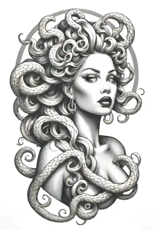 full body portrait of Medusa pin up  tattoo design idea