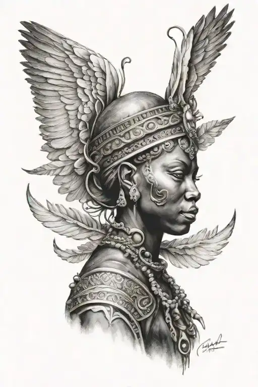 African Angel tattoo design idea