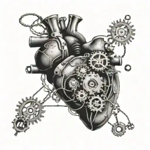 A heart and brain intertwined, with gears and wires symbolizing the balance between emotion and logic in photography tattoo design idea