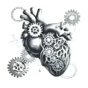 A heart and brain intertwined, with gears and wires symbolizing the balance between emotion and logic in photography tattoo design idea