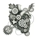 A heart and brain intertwined, with gears and wires symbolizing the balance between emotion and logic in photography tattoo design idea