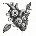 A heart and brain intertwined, with gears and wires symbolizing the balance between emotion and logic in photography tattoo design idea