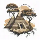 tree roots growing into ancient pyramids. feature hieroglyphs, with a painting-like style that includes paint splatter tattoo design idea