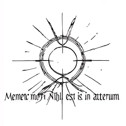 "memento mori, nihil est in aeternum" with a sunset in the background  tattoo design idea