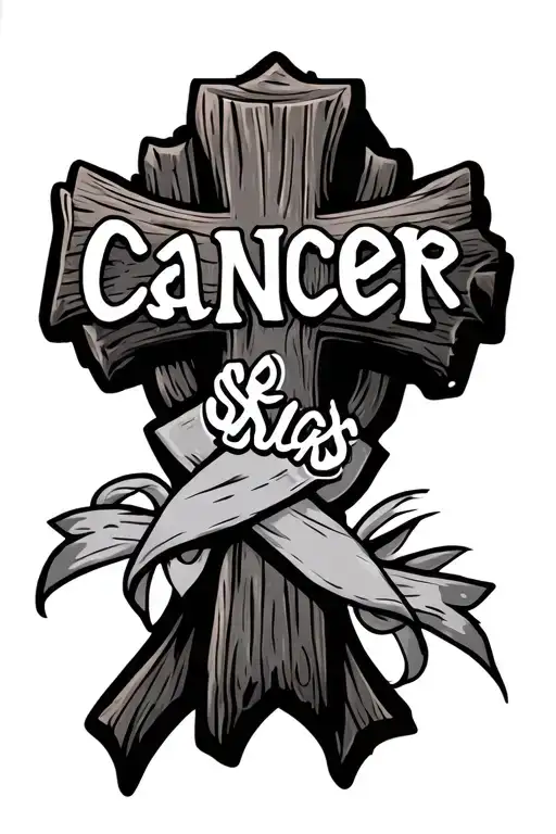 "Cancer sucks" wooden Cross With Cancer Ribbon laced tattoo design idea