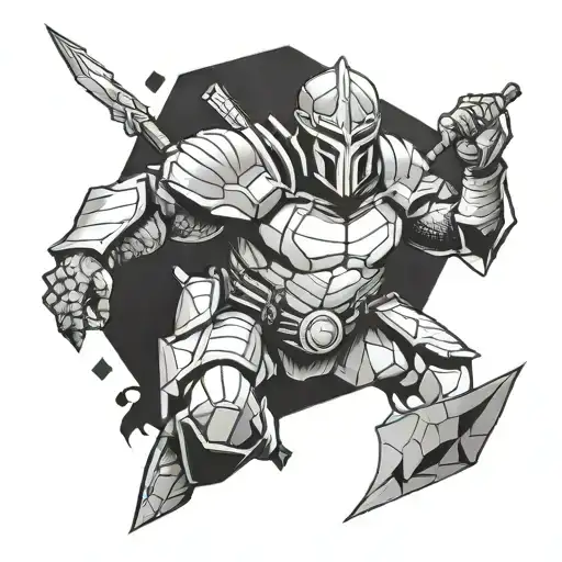warrior in hexagon inside tattoo design idea