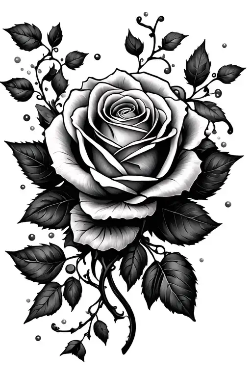 rose with leaves, vines and smoke effect tattoo design idea