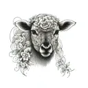 cute symmetrical lamb face made with a few lines tattoo design idea