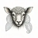 cute symmetrical lamb face made with a few lines tattoo design idea