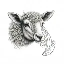 cute symmetrical lamb face made with a few lines tattoo design idea