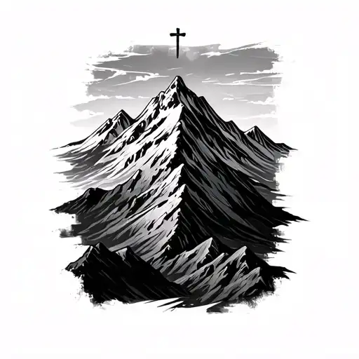 backdrop for mountain with 3 crosses tattoo design idea