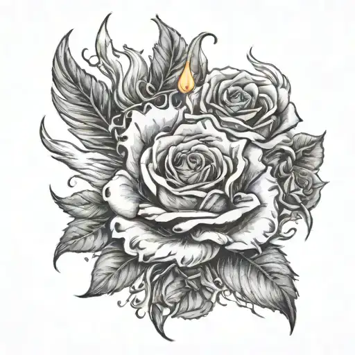 burning rose giving life to a phoenix rising from the ashes tattoo design idea