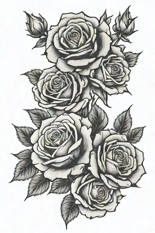 3-4 Roses lined tattoo design idea
