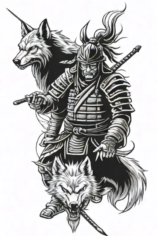 samurai warriors with wolf mask with marked tattoo design idea