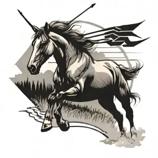 horse running in field with arrows   tattoo design idea