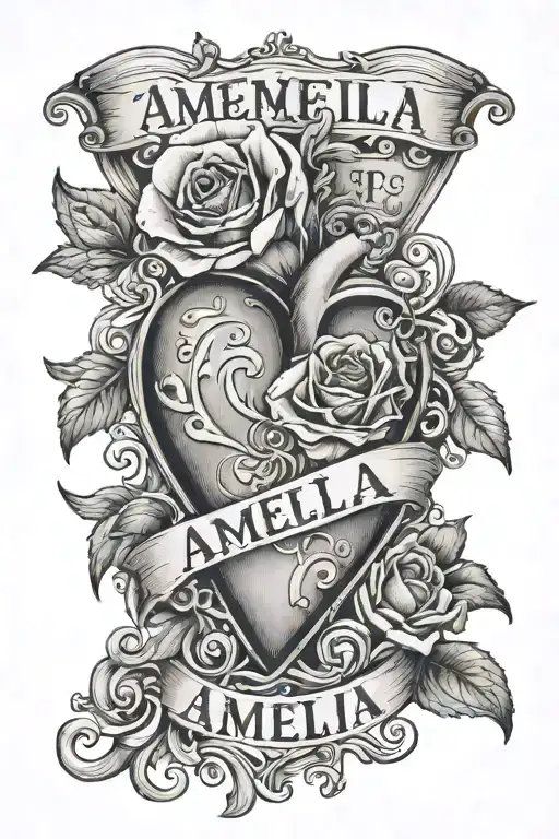 the name Amelia with a heart tattoo design idea