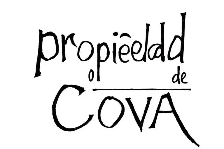 write "propiedad de Cova" in graffiti inspired letters as a cattle brand tattoo design idea