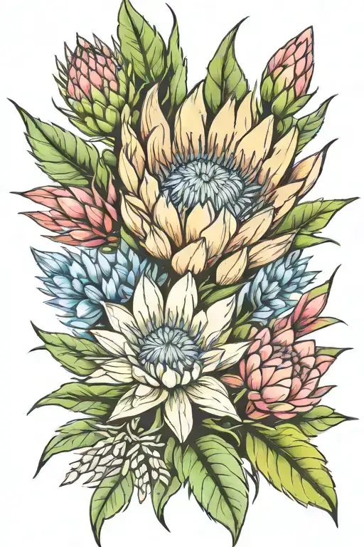  corn flower and protea  tattoo design idea