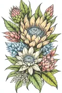  corn flower and protea  tattoo design idea
