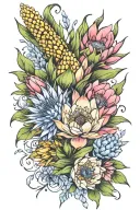  corn flower and protea  tattoo design idea