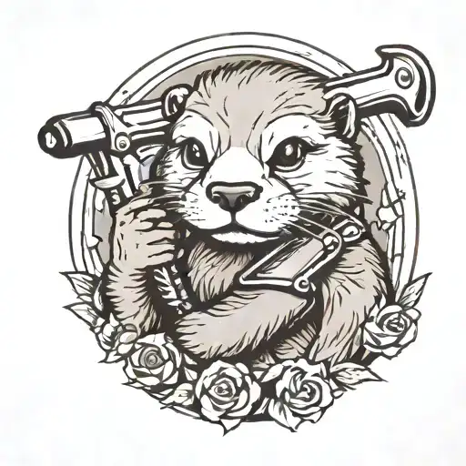 otter with pipe wrench  tattoo design idea