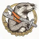 otter with pipe wrench  tattoo design idea