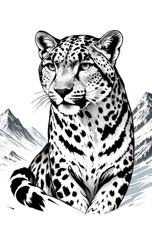 Snow leopard in the mountains tattoo design idea