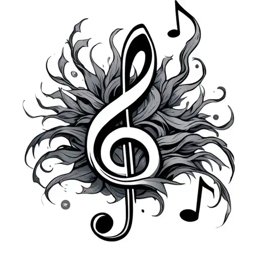 triton with bass clef , music notes  tattoo design idea