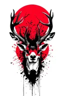 anatomical correct Skull of a roebuck with antlers; musical staff lines with clef and notes tattoo design idea