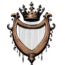 harp with crown hanging h and r  tattoo design idea