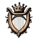 harp with crown hanging h and r  tattoo design idea