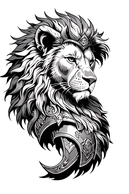 roman armor sleeve with lion surrounded tattoo design idea
