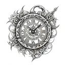 clock with cracks tribal patterns tattoo design idea