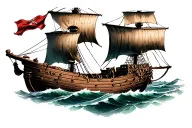 pirate ship seen from the front with the face of Davy Jones under the boat tattoo design idea